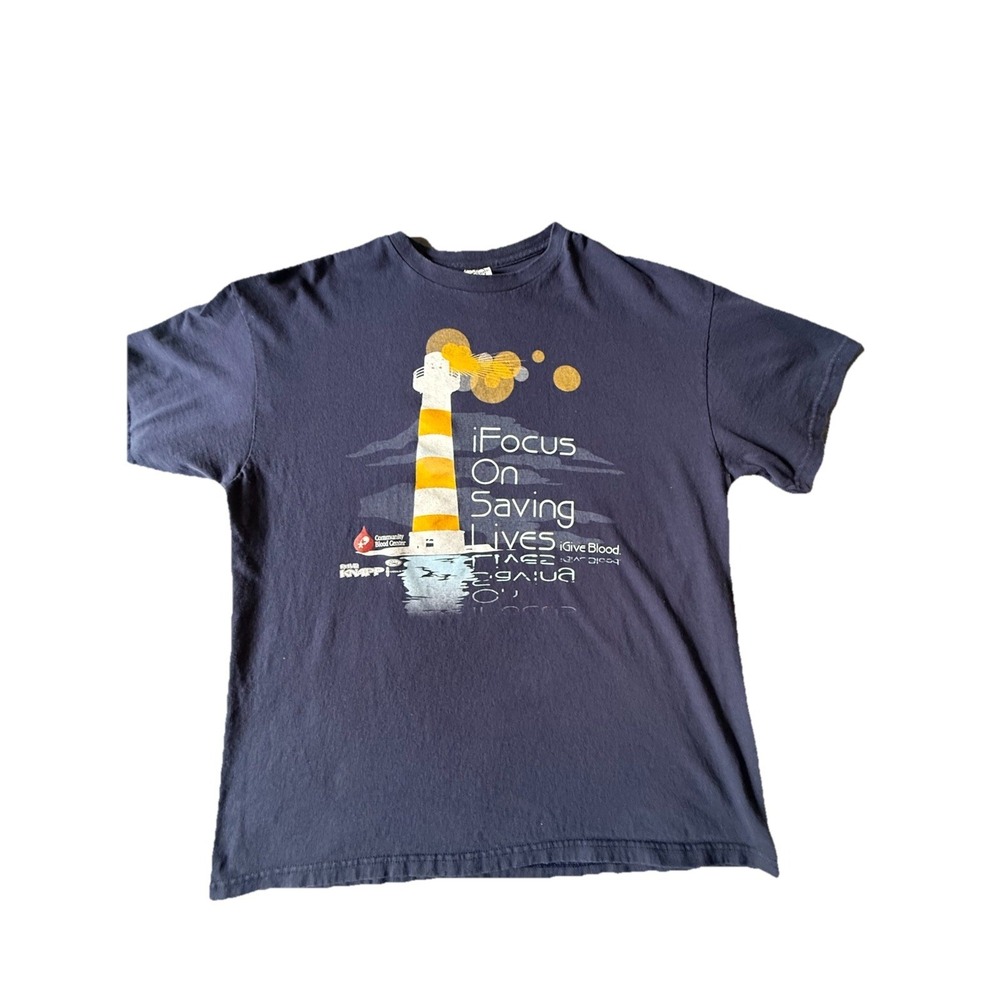 "I Focus On Saving Lives, I Give Blood"T-Shirt Unisex Blue Size XL Blood Donor